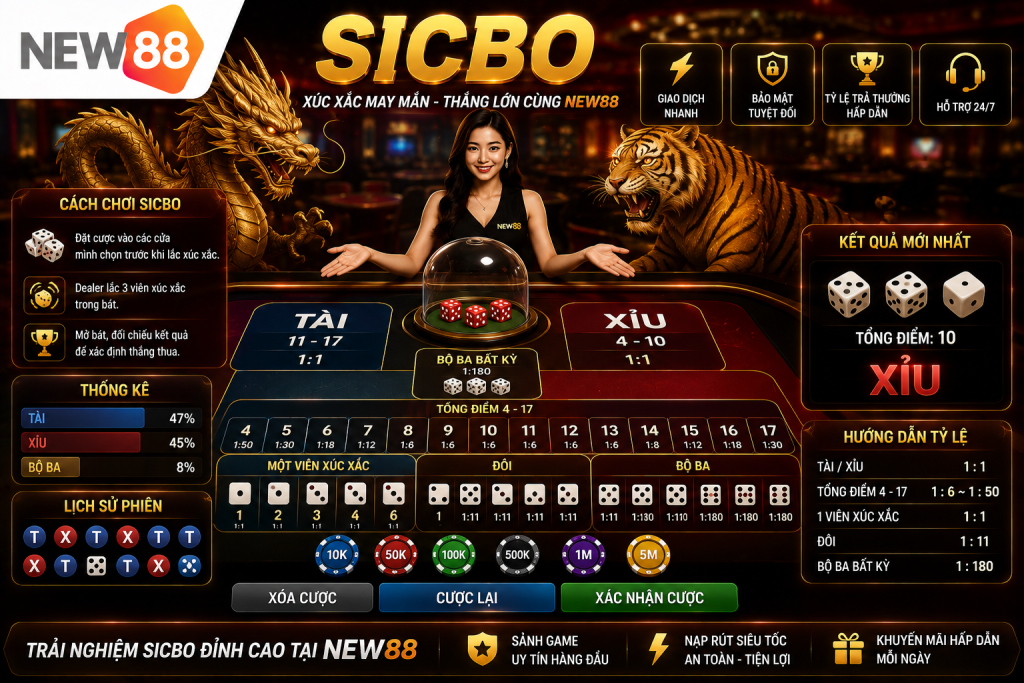 Chi tiết về sảnh Sicbo trực tuyến tại nhà cái New88